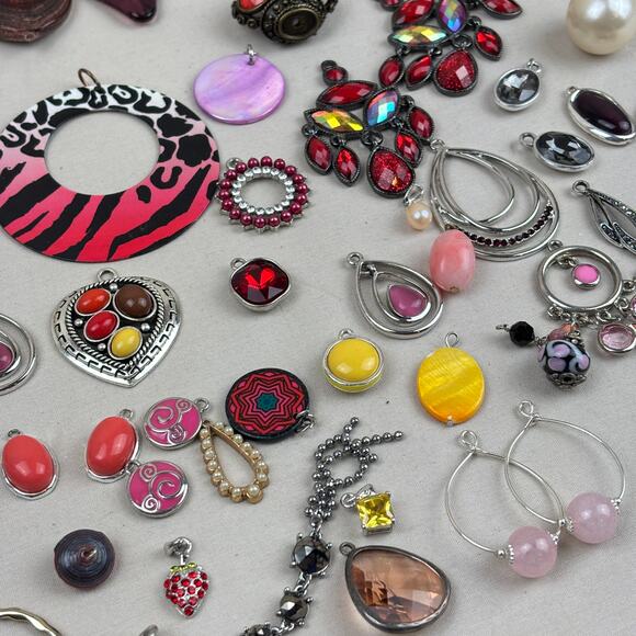 Pendant Charm Craft Jewelry Lot - 80+ Glass Stone Red Pink Purple Orange Variety - Picture 7 of 11